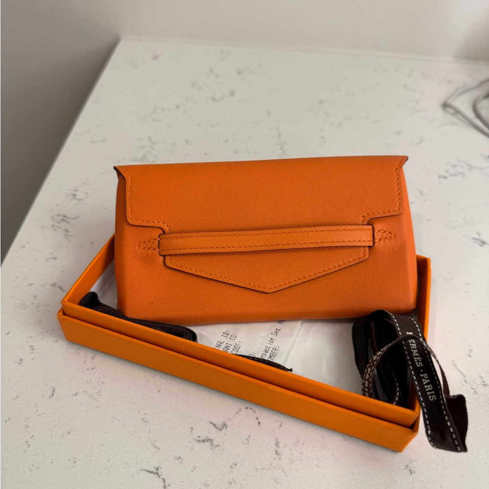 Hermes Orange Leather Clutch Wallet